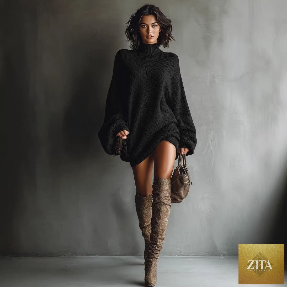 Deer Velvet Lantern Sleeve Color-Block Midi Dress by Zita La Belle Elite, featuring long lantern sleeves and bold color blocking.