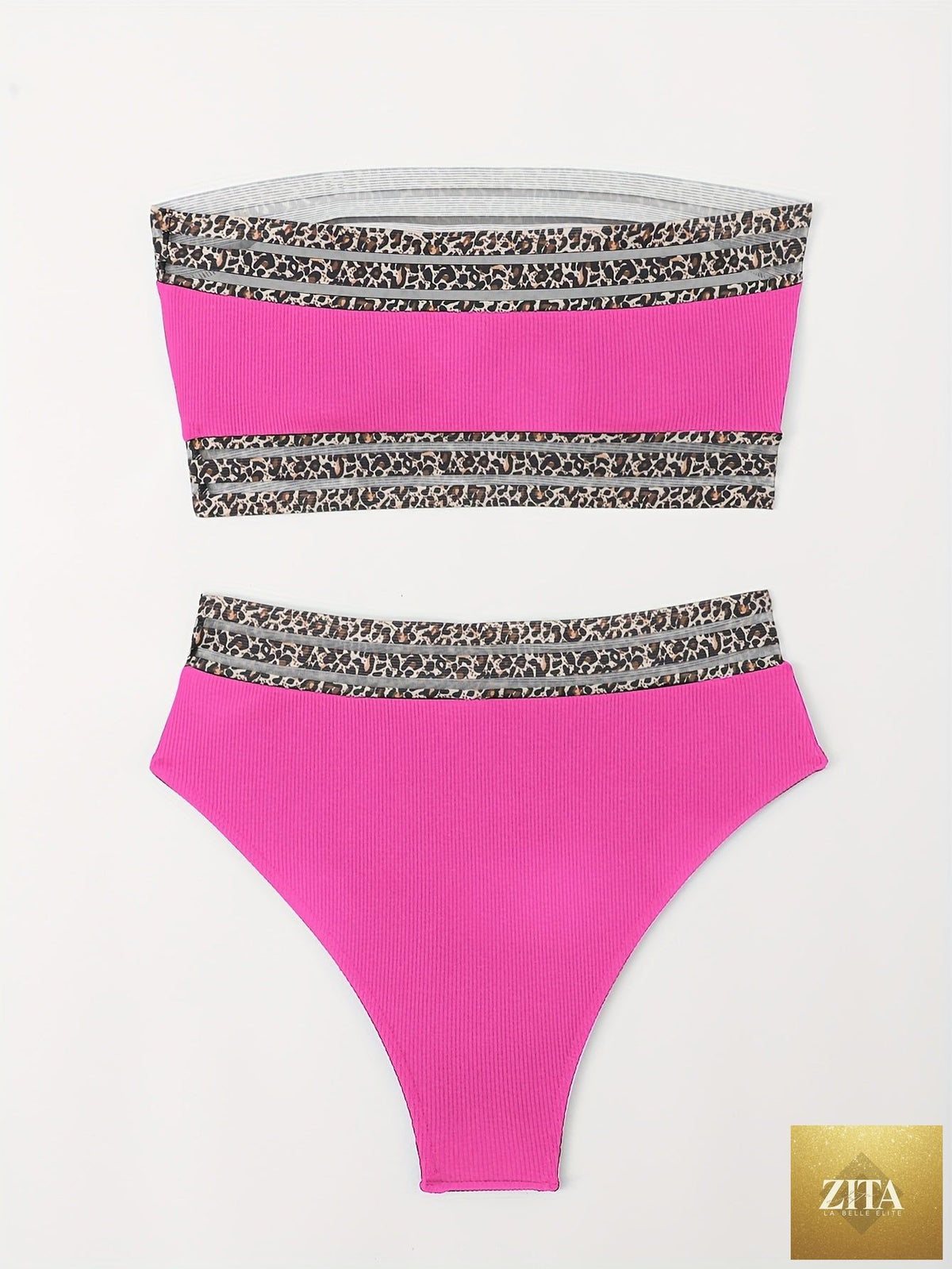 Stevvex leopard print high waist bikini set with mesh detail, perfect for beach, pool, and summer vacations.