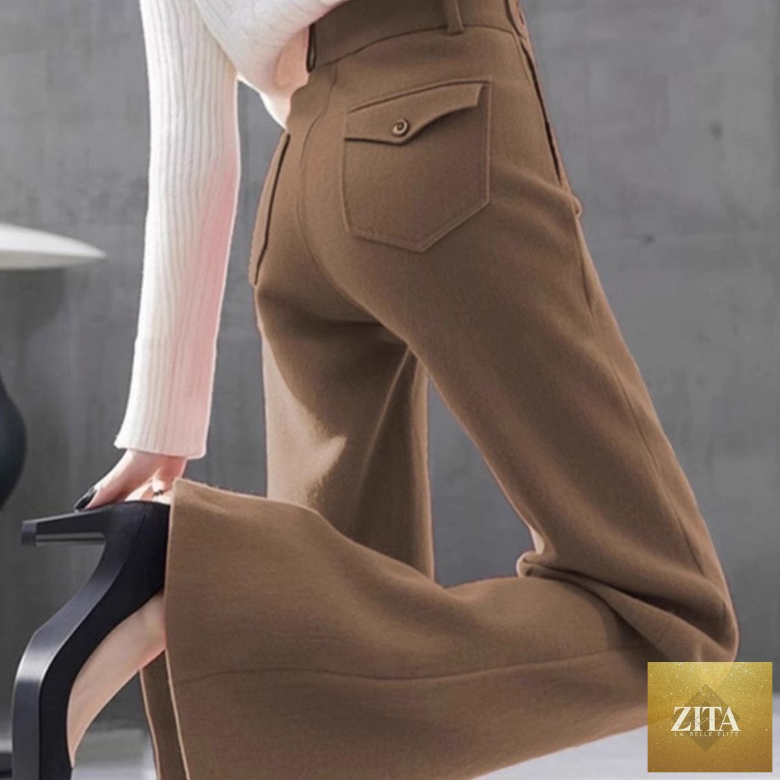 High-waisted slimming workwear bootcut pants by My Store, showing the sleek fit and versatile design on a model.