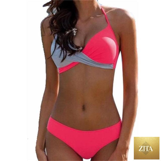 Stevvex women's push-up bikini set with halter top and bandage design, perfect for beachwear and summer swimming.