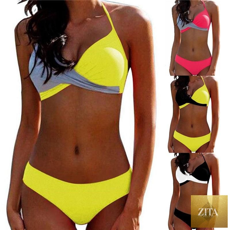 Stevvex women's push-up bikini set featuring halter top and bandage design, perfect for beachwear and summer swimsuits.