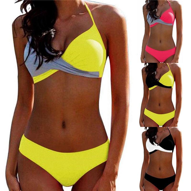 Stevvex women's bikini set with push-up pads, halter bandage design, two-piece swimsuit for summer beachwear and pool parties.