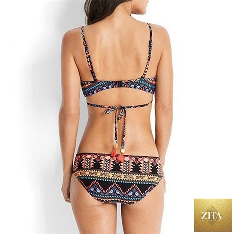 Stevvex women's push-up bikini set with halter bandage design, featuring padded swimwear suitable for summer beachwear.