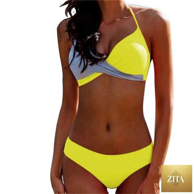 Stevvex women's push-up bikini set with halter bandage top and matching bikini bottom, perfect for beachwear and summer swimming.