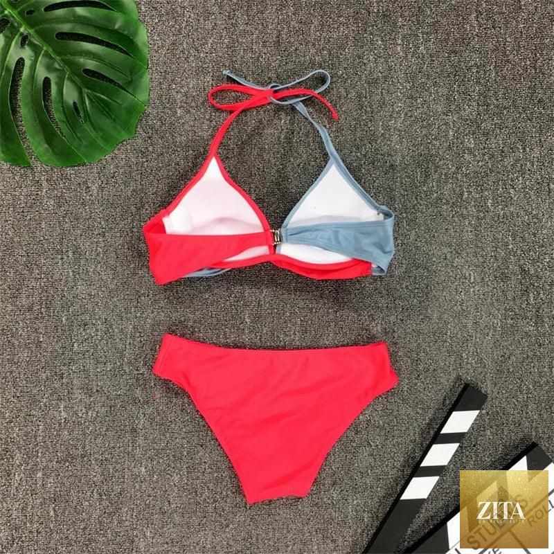 Stevvex women's push-up bikini set with halter top and bandage design, perfect for summer beachwear and swimwear fashion.