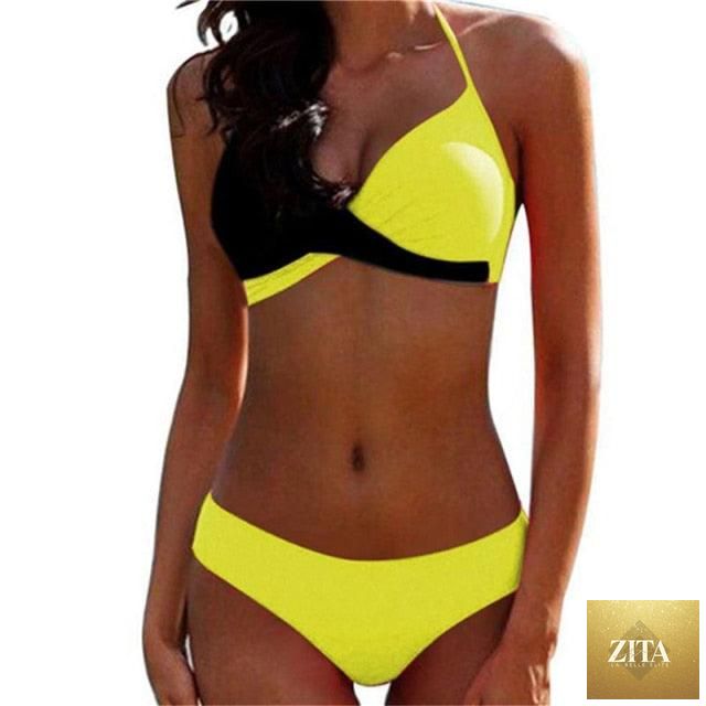 Stevvex women's push-up bikini set with halter top and bandage design, featuring padding, ideal for summer beachwear and swimwear.