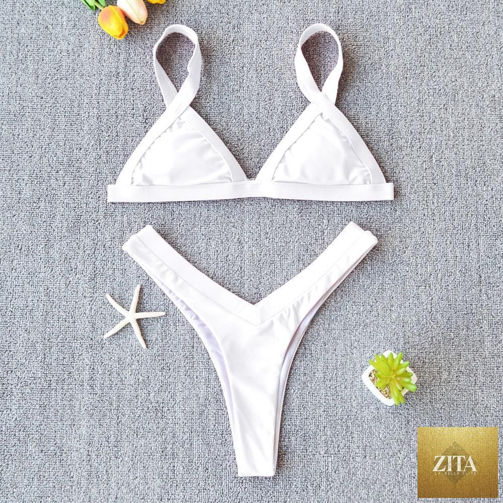 Stevvex solid women’s push-up bikini set with patchwork design, halter style, high-leg cut, ideal for beach and summer swimming.