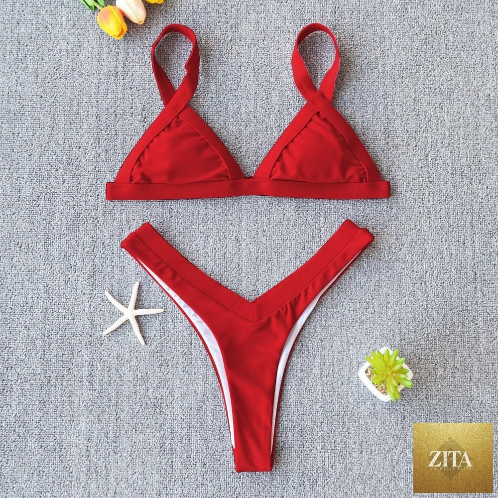 Stevvex solid women's push-up bikini set with patchwork design, high-leg cut, halter style, perfect for summer beach and swimming.