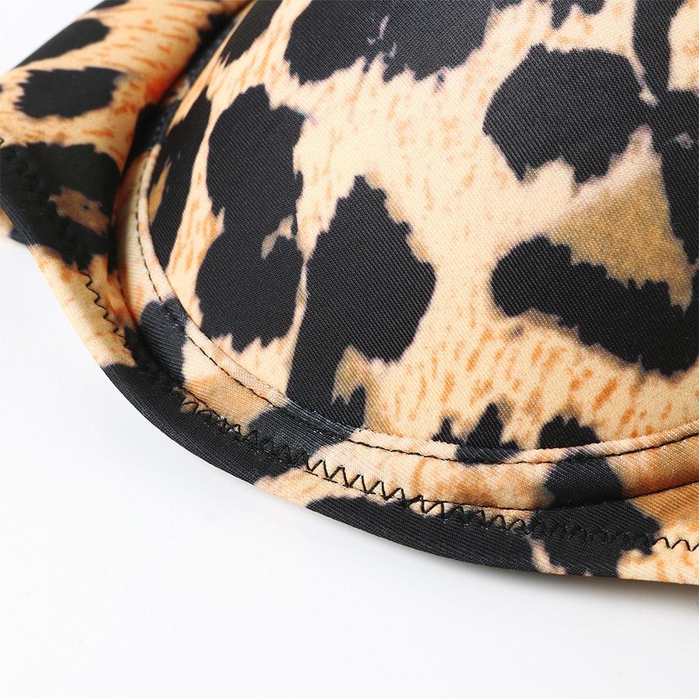 Bikini Swimwear Women Swimsuit Leopard Bikini Set Women's Halter Triangle Bikini Bottom Cheeky Two Piece Swimsuits Push Up Bathing Suit Female Summer Beach Wear
