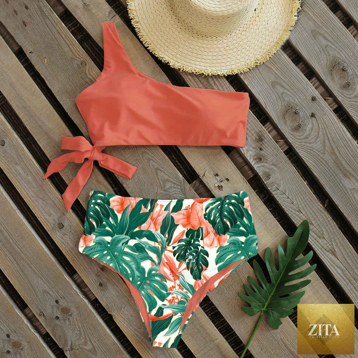 Stevvex women's one-shoulder push-up bikini set with colorful print, high waist, lightweight and comfortable for beach swimming.