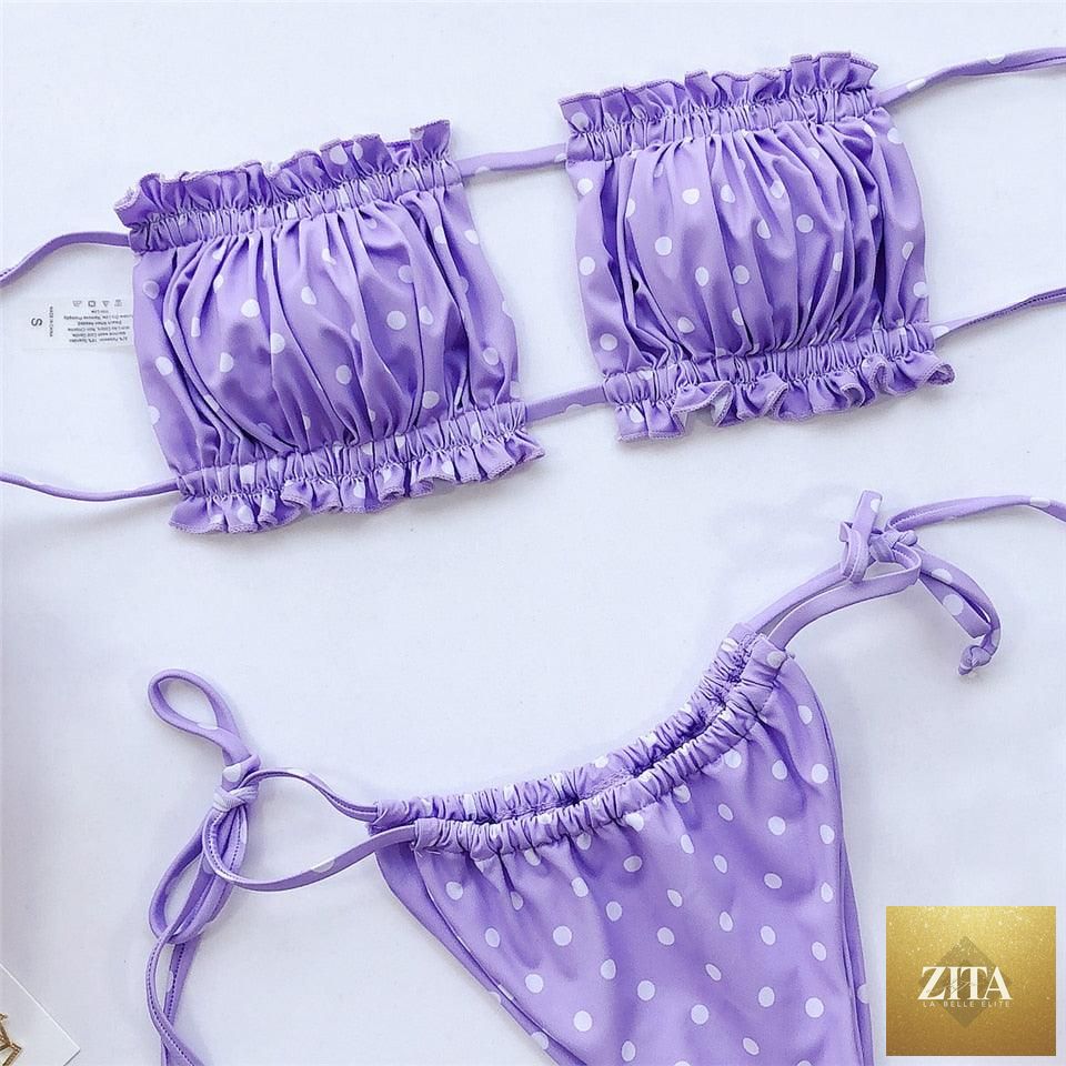 Stevvex women's bikini set with ruffle tie sides, high cut, strapless padded solid swimsuit, perfect for summer beachwear.