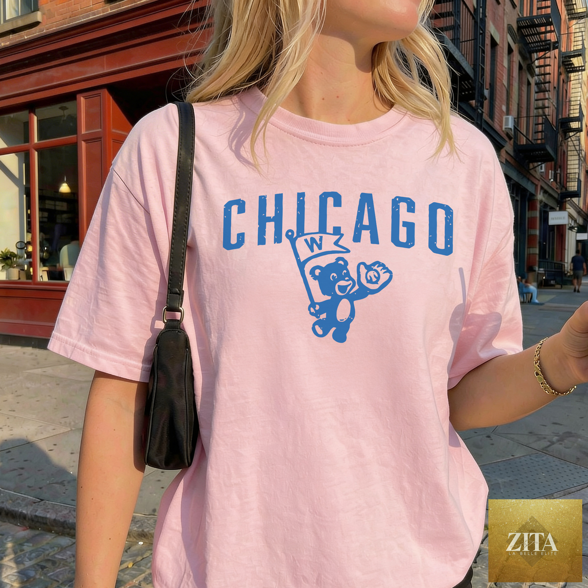 Chicago Vintage Cub graphic T-shirt by Hey Jude Graphic Tees featuring a retro Cubs baseball design on soft fabric.