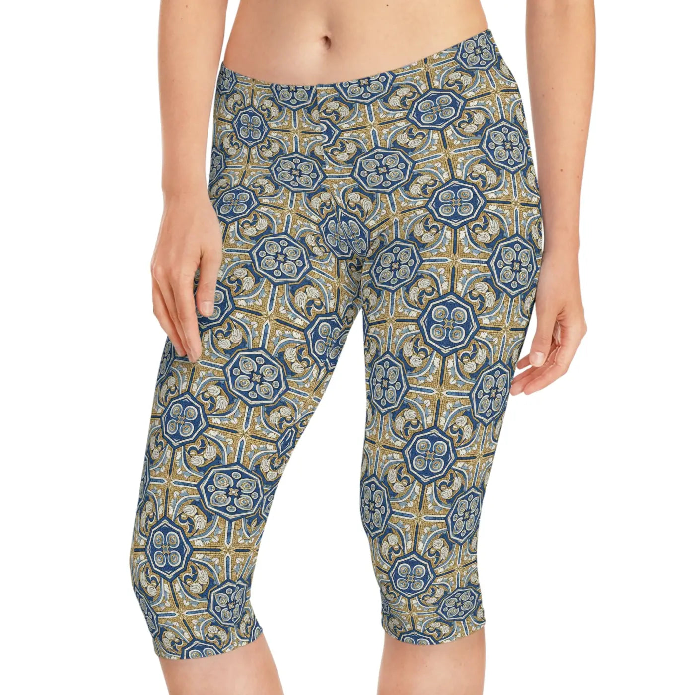 Gold Moroccan Tile Capri Leggings - Yoga Activewear - DipaliZ