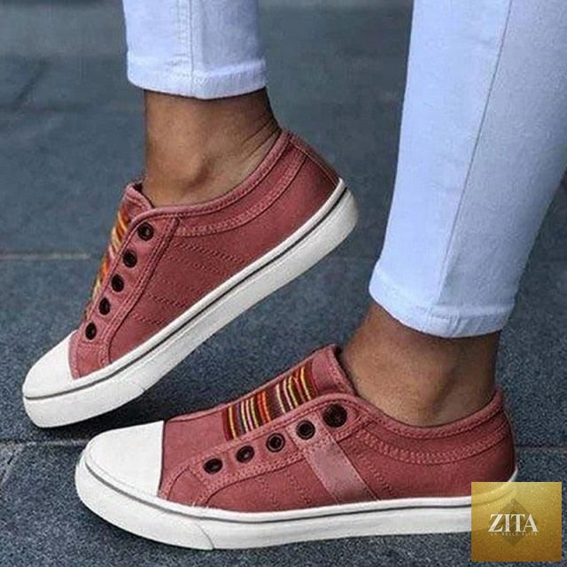 Blue low-cut canvas flat shoes for women, casual slip-on sneakers by Stevvex, perfect for summer and autumn walking and comfort.