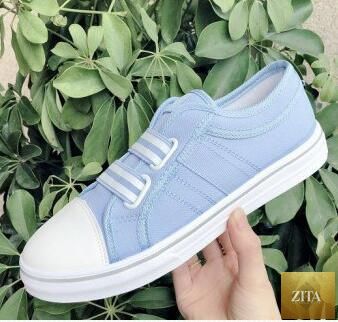 Blue Stevvex low-cut canvas flat shoes for women, casual slip-on sneakers perfect for summer and autumn walking comfort.