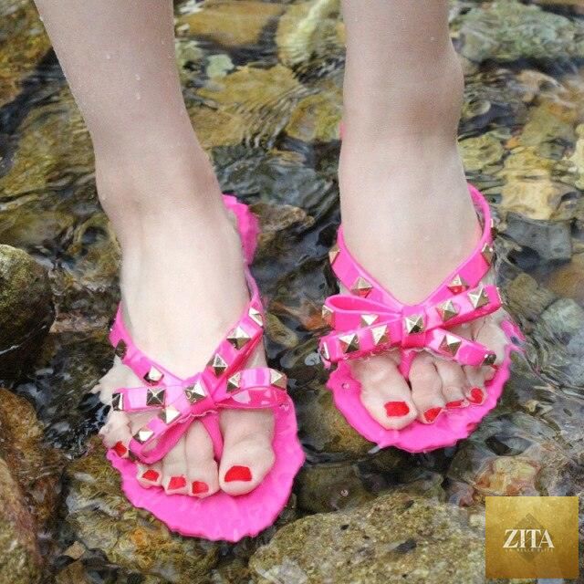 Stevvex bowknot summer beach flip flops for women, PVC slip-on flat sandals, stylish and cute for casual wear
