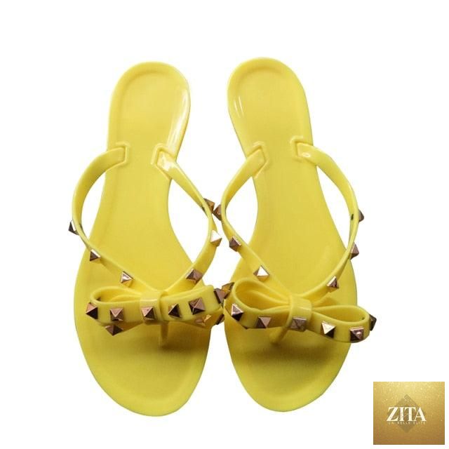 Stevvex bowknot summer women's beach flip flops with flat PVC slides, slip-on dress sandals, perfect for casual beachwear.