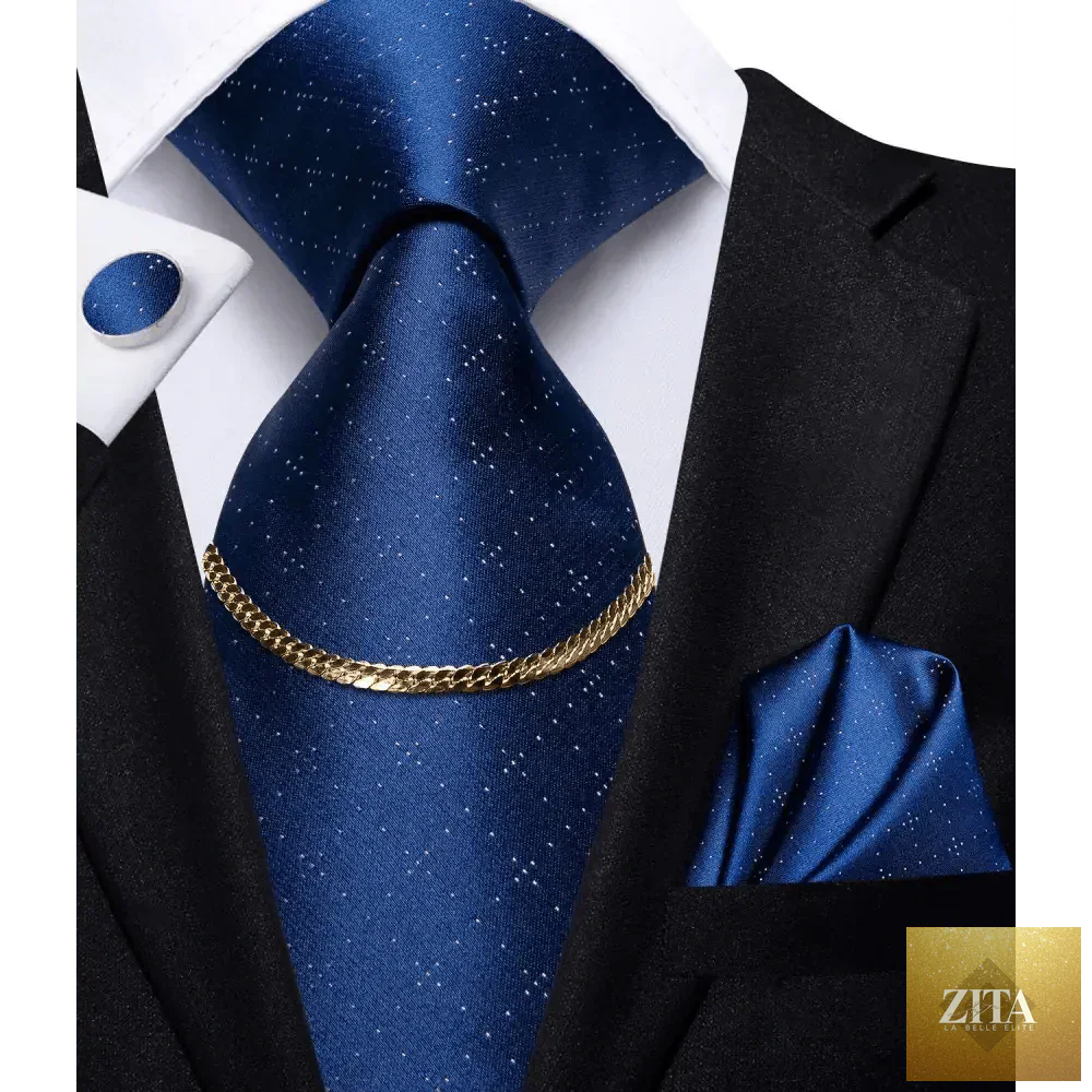 Stevvex black silk necktie chain, classic tie square and handkerchief, elegant cufflinks for men's formal and wedding attire