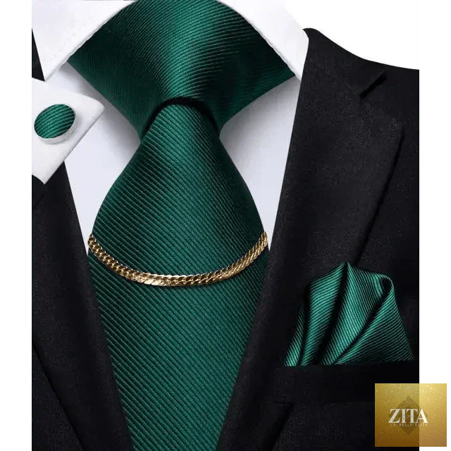 Elegant black silk necktie chain with classic tie square and handkerchief for men's formal and wedding attire by Stevvex