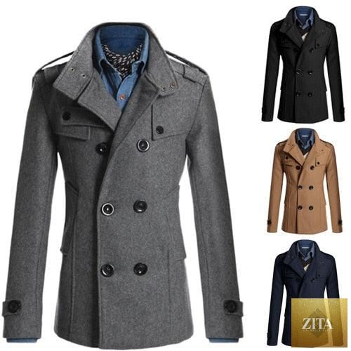 Black men's business classic jacket with long sleeves, lightweight soft fabric, suitable for winter, casual, and outdoor wear.