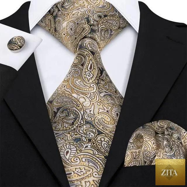 Elegant men's silk necktie set by Stevvex featuring a stylish design, perfect for business, wedding, or party attire.