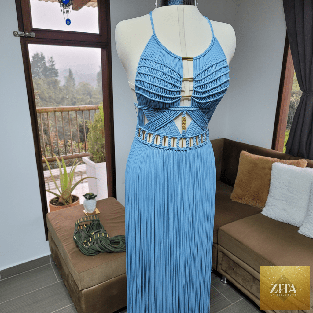 ALTYSAN COUTURE Artemis Boho dress with flowing fabric, intricate patterns, perfect for beach parties, resorts, and festivals.