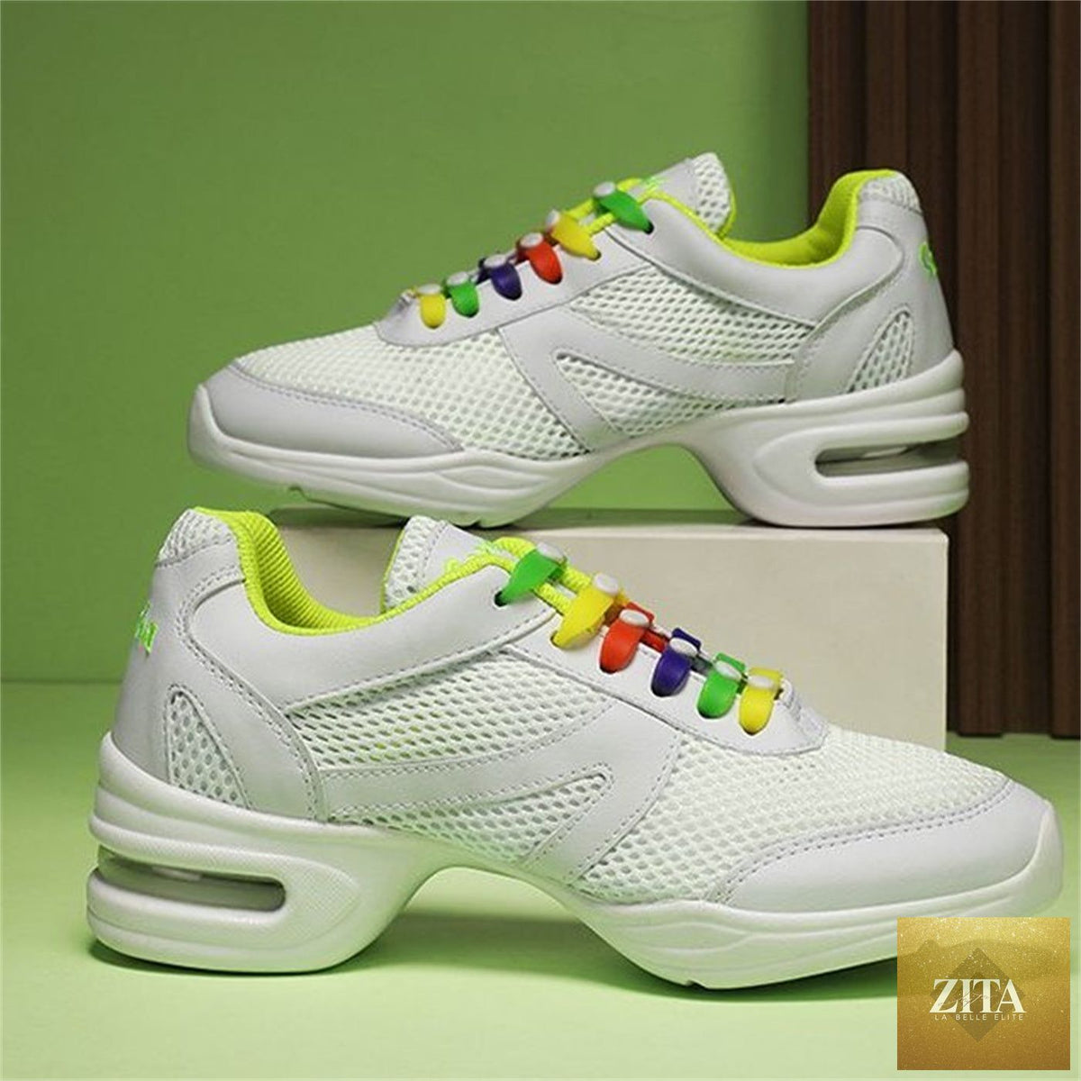 Women’s air cushion mesh modern dance shoes by Zita La Belle Elite, slip-on style, featuring breathable mesh and cushioned soles.