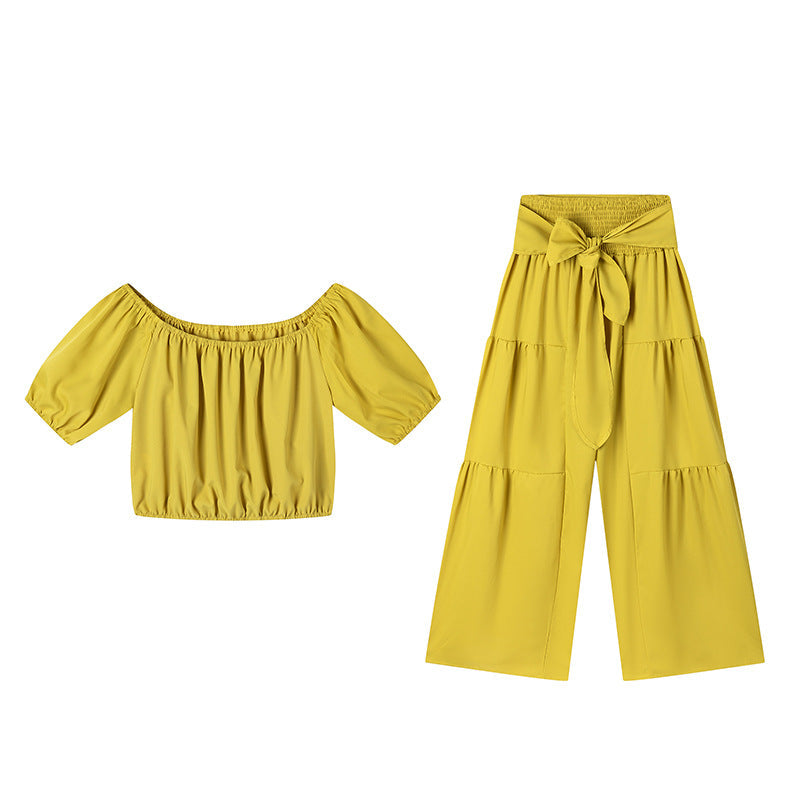FitiqueFit high-waist flared pants and top two-piece casualwear set in multiple colors, displayed on a model.