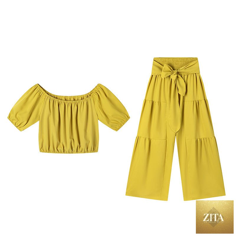 Zita La Belle Elite high-waist flared pants and matching top two-piece casualwear set in multiple colors, size S–2XL