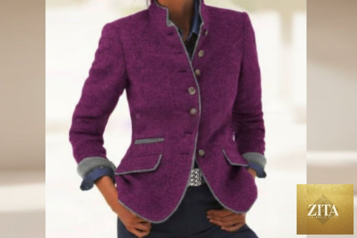 Women’s color-block woolen coat by FitiqueFit featuring a multi-button casual elegant design and a stylish, modern look.