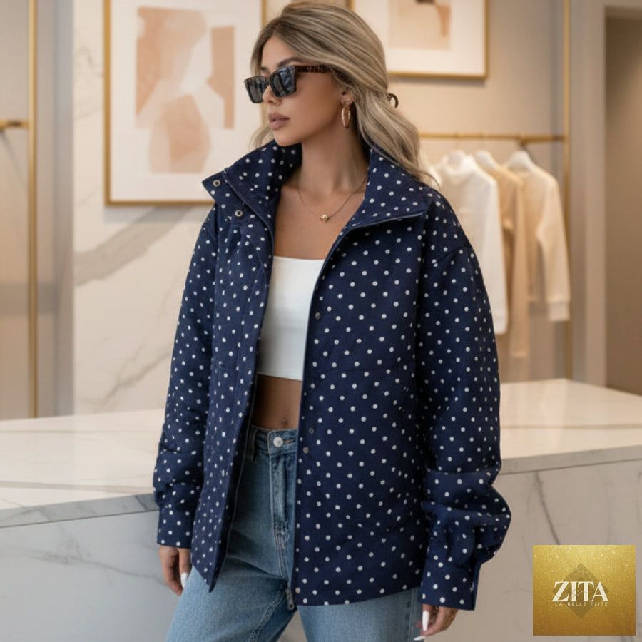 Polka Dot Zip-Up Jacket – Relaxed Fit