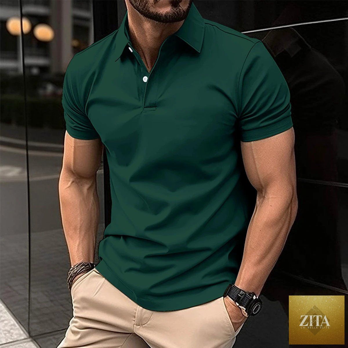 Mandotos men's summer short sleeve polo shirt in solid color with button lapel, casual and comfortable men's top.