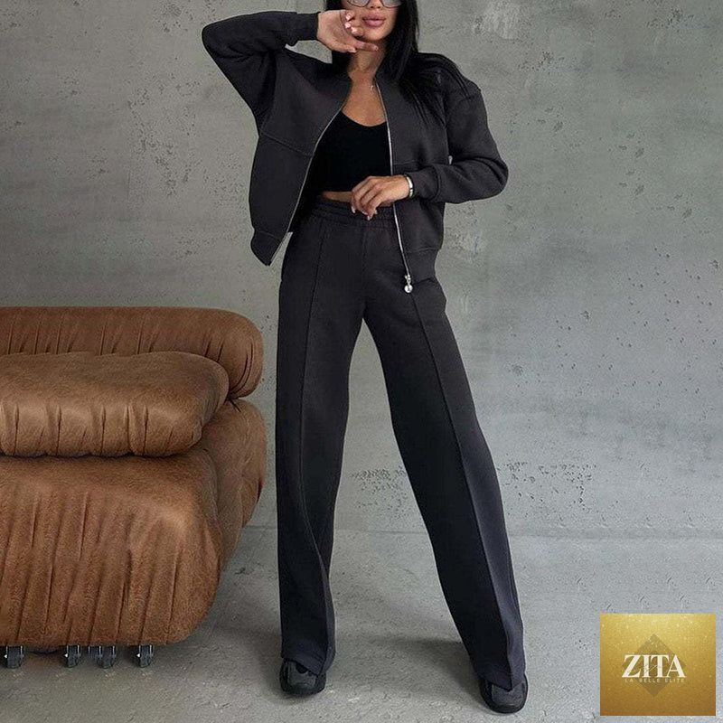 Women’s Zita La Belle Elite 2-piece zip-up sweatsuit set with jacket and wide-leg sweatpants, casualwear, in a cozy, relaxed fit.