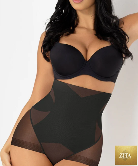 High-waisted sculpting tummy-control shorts in black, designed for shaping and slimming, from My Store.
