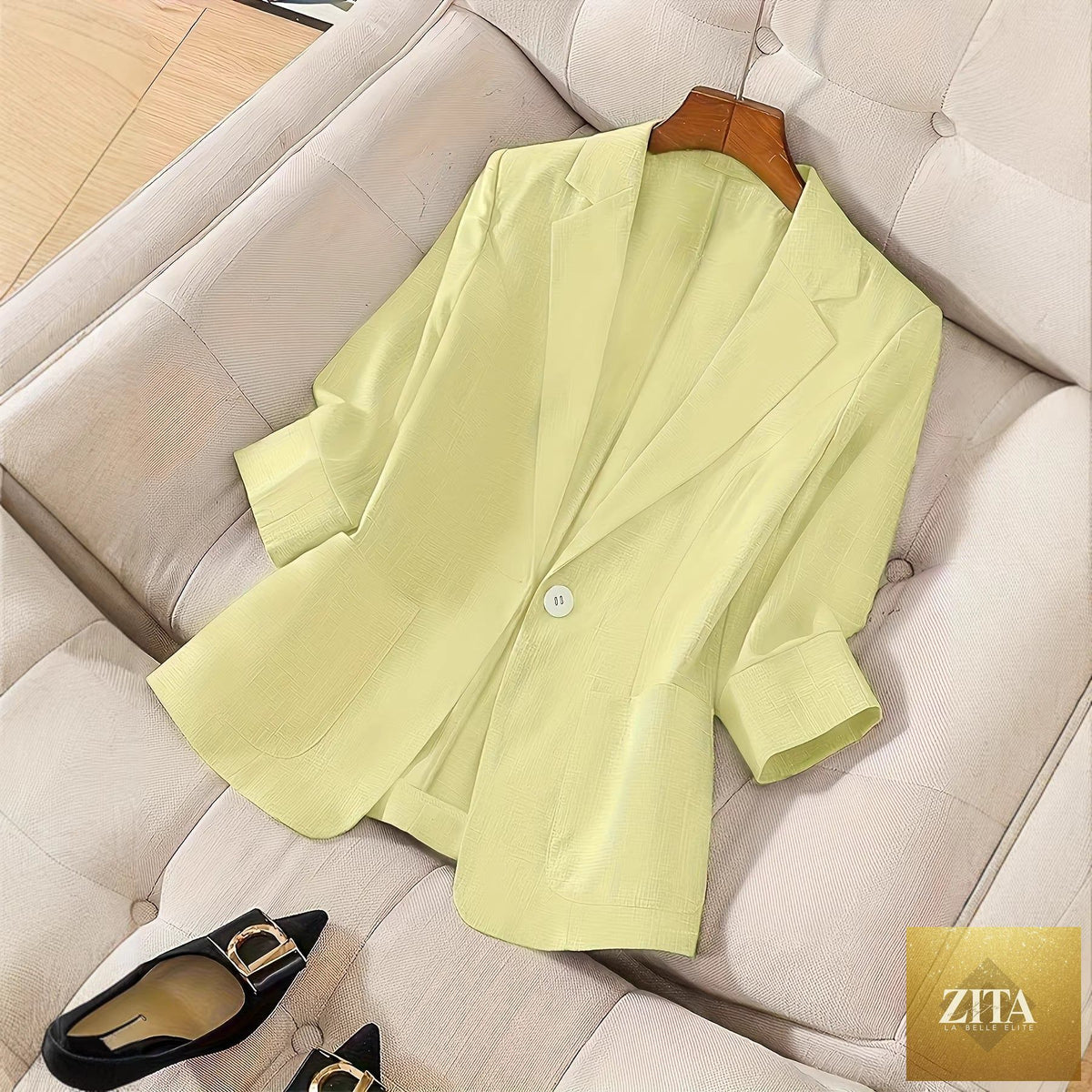 Women's three-quarter sleeve casual blazer by Zita La Belle Elite, single-button coat in a stylish, versatile design.