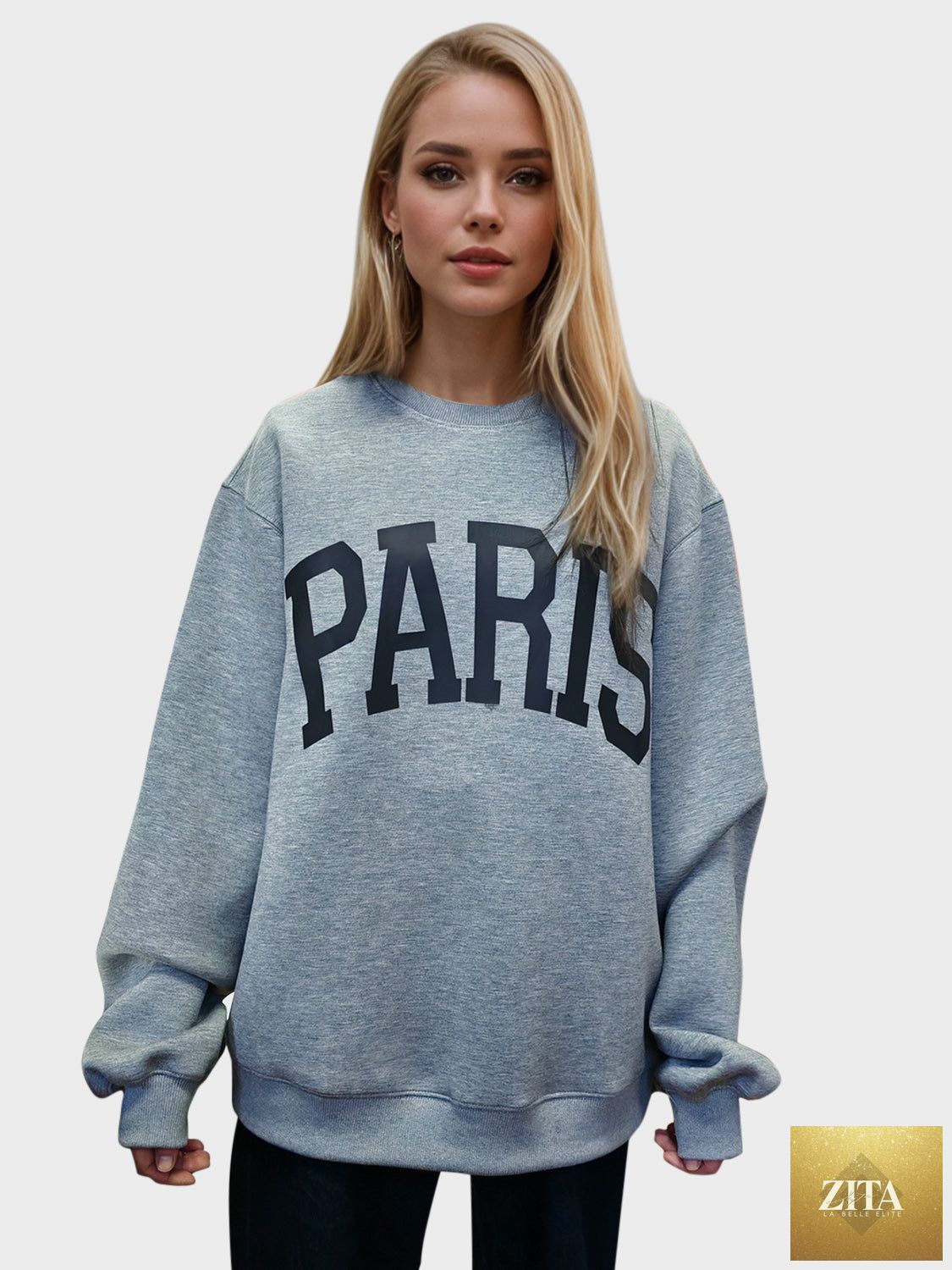ShopBasicbae Basic Bae PARIS round neck long sleeve air scuba sweatshirt, casual top in soft fabric with a relaxed fit.