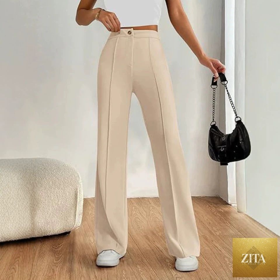 Women's high-waisted straight flare casual pants with stitching detail by Zita La Belle Elite, featuring a relaxed fit and stylish design.