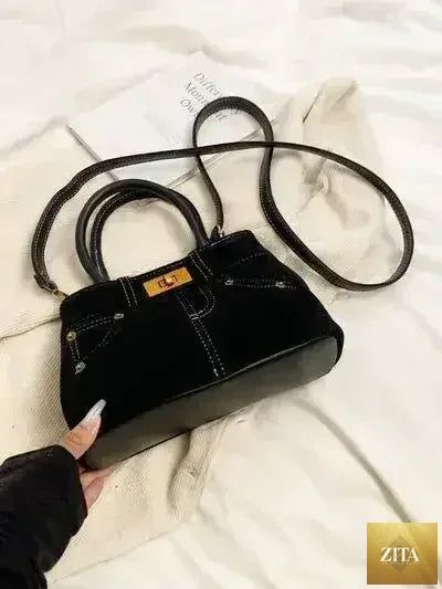 Femstylo stylish suede handbag with adjustable strap and dual-use design, featuring a sleek and modern bag and wallet combo.