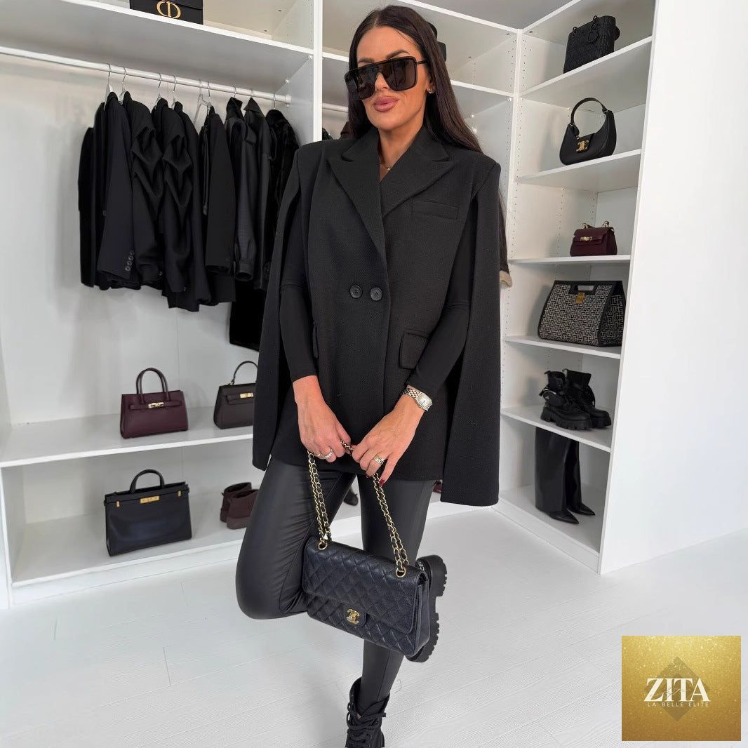 Women’s solid color shawl coat by FitiqueFit, loose wrap outerwear with cozy, elegant design, perfect for stylish layered looks.