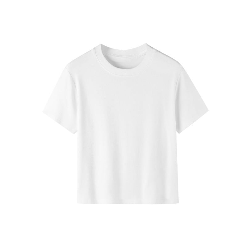 Slim-fit solid color cotton casual top by FitiqueFit in three colors, featuring a comfortable crew neck and short sleeves.
