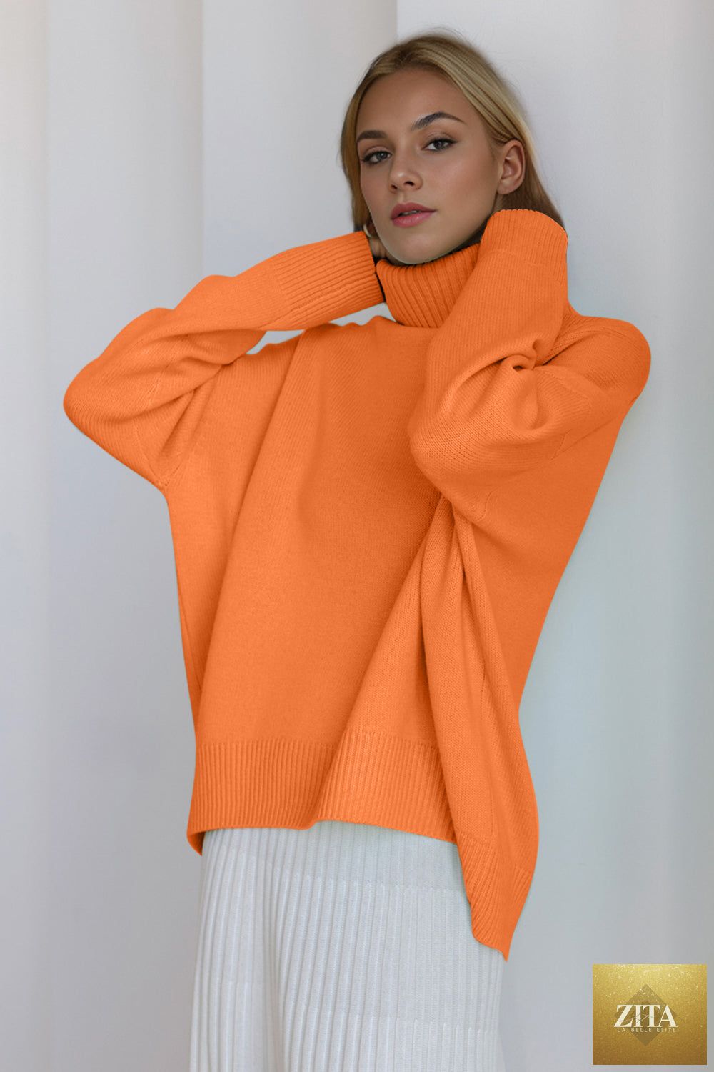 ShopBasicbae Basic Bae turtleneck sweater with dropped shoulders and long sleeves, in a cozy, casual knit style.