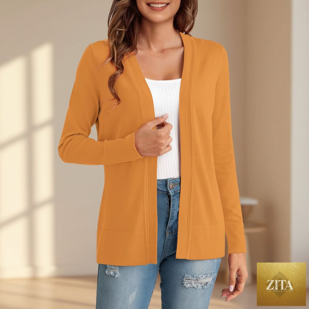 Women's knitted loose cardigan coat in four colors from FitiqueFit, featuring a cozy, relaxed fit and textured knit fabric.