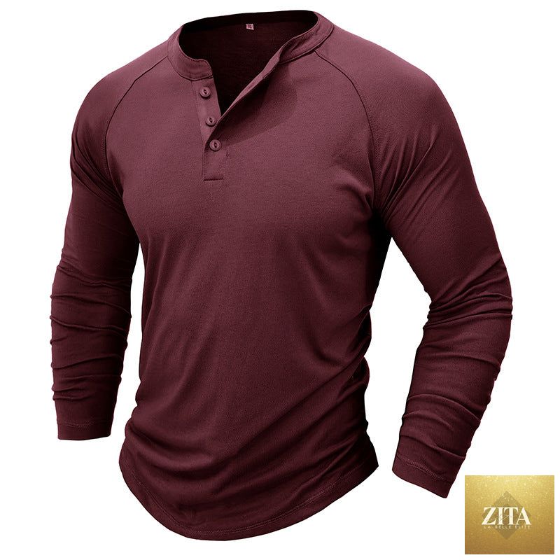 Men's long sleeve round neck T-shirt in solid color by Zita La Belle Elite, featuring a classic fit and smooth fabric.