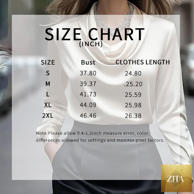 Women's elegant satin blouse by FitiqueFit, versatile long sleeve casual shirt with a smooth, shiny fabric and stylish fit.