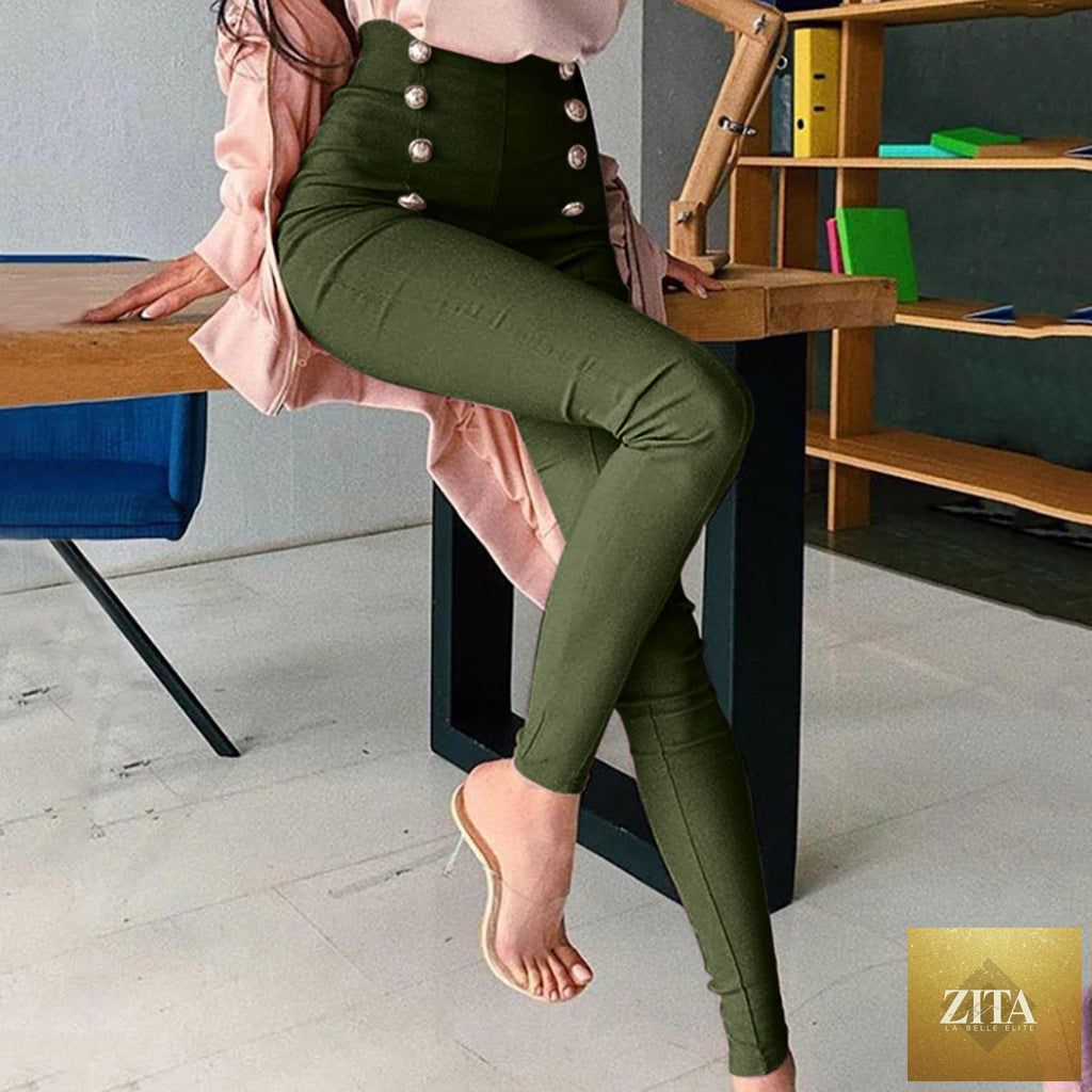 Women's high-waisted casual pants with European and American patchwork, featuring stylish stitching and a relaxed fit.