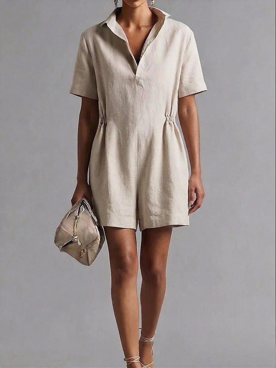 Women's Casual Lapel-Neck Three-Quarter Sleeve Split Jumpsuit