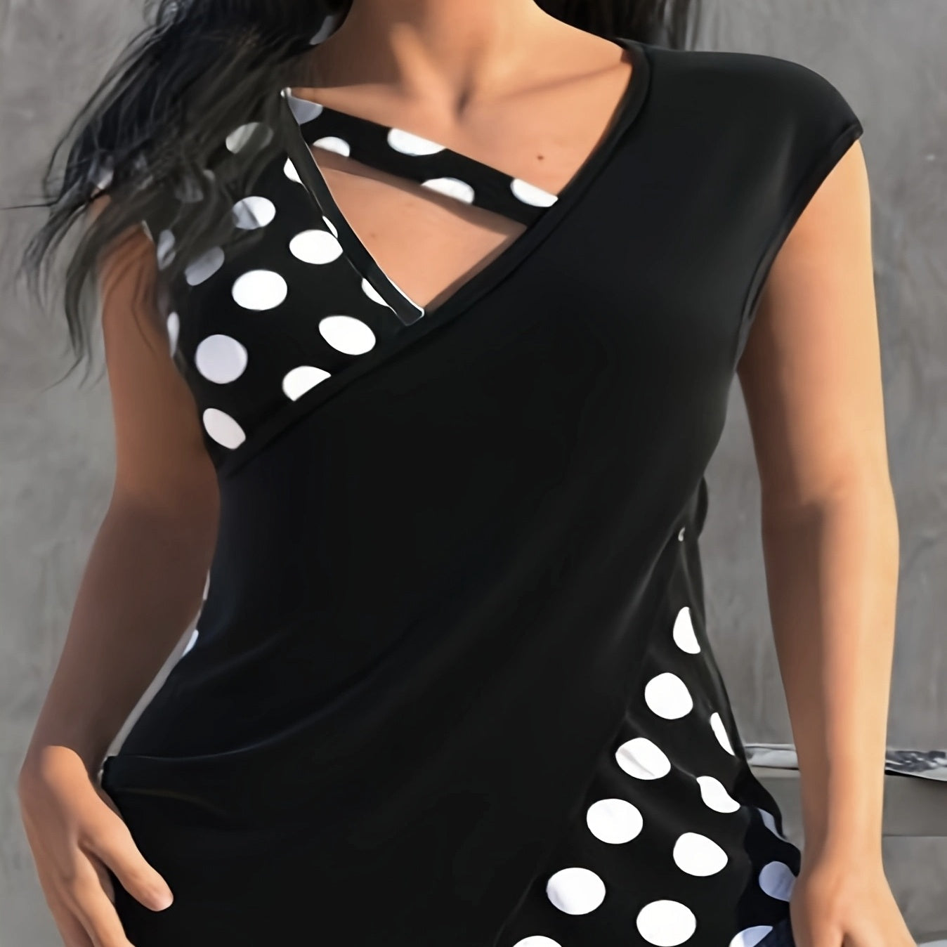 Women's sleeveless collar casual shirt top by FitiqueFit featuring a unique design, shown laid flat on a neutral background.