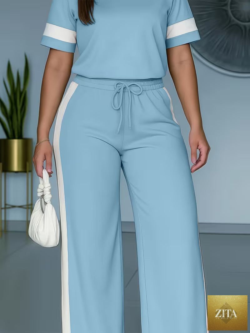 Women's color-block contrast 2-piece casualwear set by Zita La Belle Elite, featuring a stylish top and matching pants.