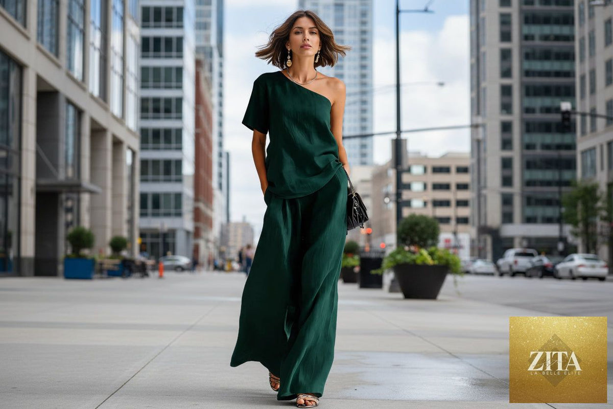 Zita La Belle Elite women's wide-leg pants and top set with three-quarter sleeves, casualwear outfit in a stylish, relaxed fit.