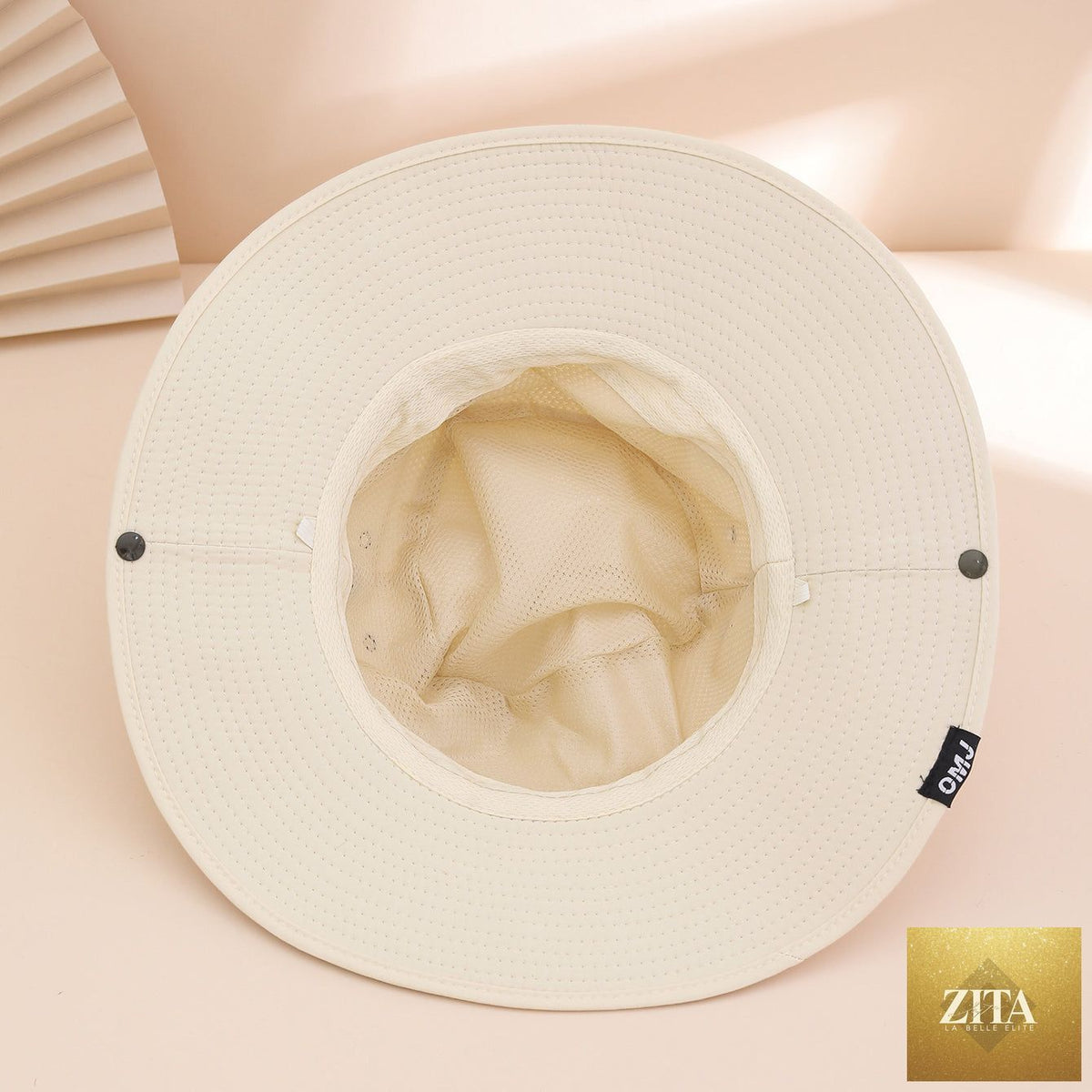 Zita La Belle Elite wide-brim leather patch fisherman hat with UV sun protection, outdoor hat for sunshade and style.